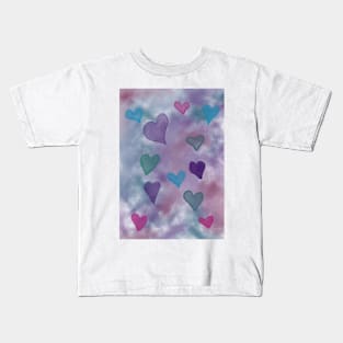 Tie die heart pattern purple teal pink blue Kids T-Shirt